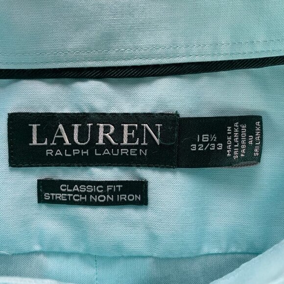 Lauren Ralph Lauren Shirt Mens 16.5 Blue Cotton‎ Stretch Classic Fit Button Down - Picture 7 of 8